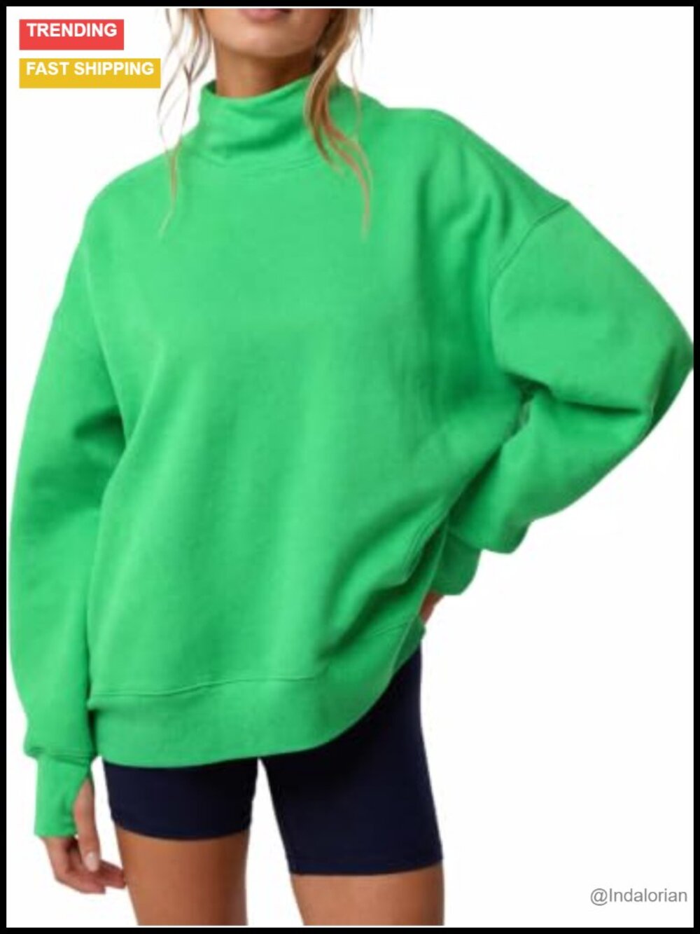 Oversized Mock Neck Sweatshirt with Drop Shoulder & Pockets